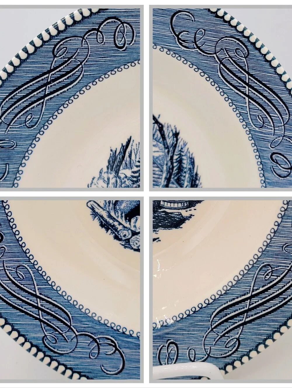 Currier Ives Maple Sugaring Blue Transferware Soup Pasta Bowls Set Of 2 Ironston